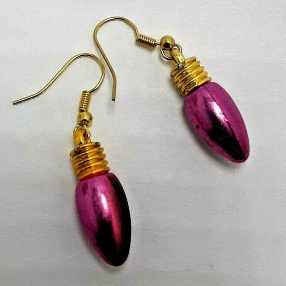 Pink Christmas Tree Light  Earrings - Picture 1 of 2